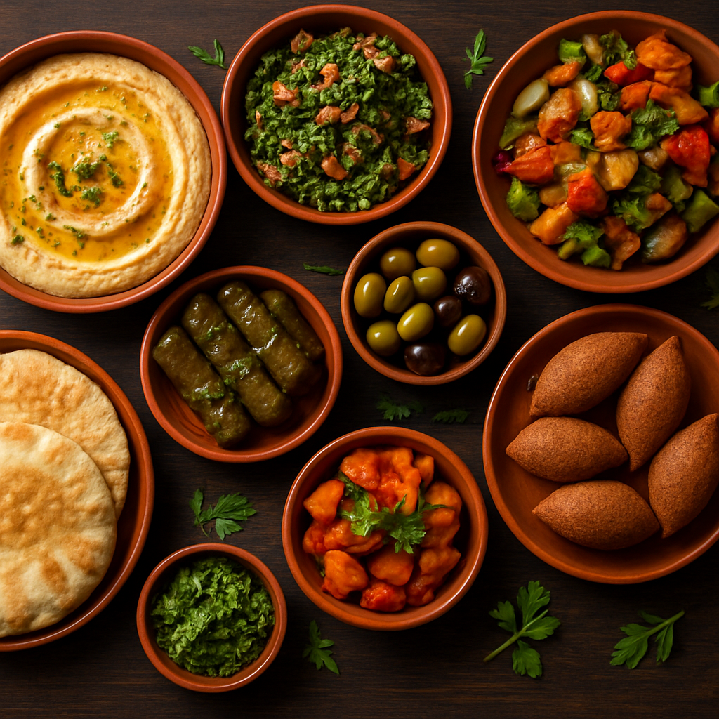 Authentic Lebanese and Mediterranean mezze spread